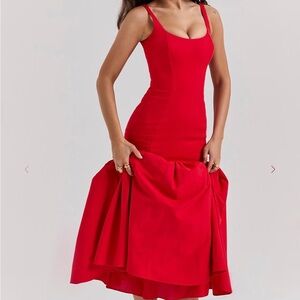 House of CB Amore Scarlet Dropped Waist Midi Dress